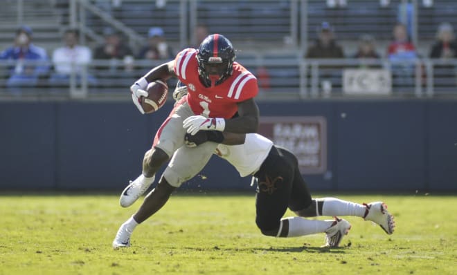 Ole Miss wide receiver A.J. Brown hauls in a pass during the Rebels' win over ULL Saturday. 