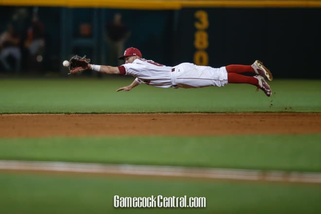 Mooney dives for a ball during a 6-5 loss to the College of Charleston.