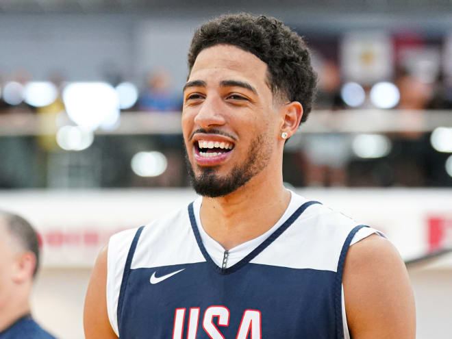 Former Iowa State guard Tyrese Haliburton smiles during a Team USA practice earlier this week in Las Vegas, Nevada.