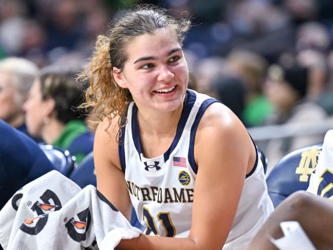 Notre Dame forward Maddy Westbeld, pictured on the bench during a win over Boston College earlier this month, led the Irish with four steals against Wake Forest on Sunday.