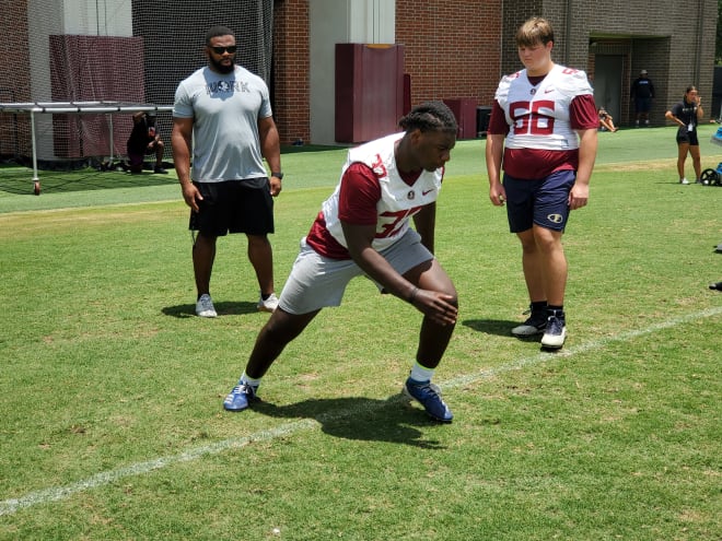 Four-star OT Elijah Pritchett works out at FSU's Big Man Camp on Wednesday.