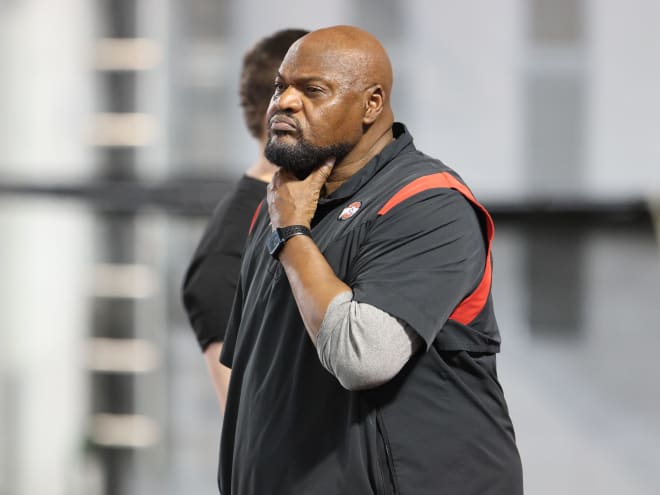 Ohio State defensive line coach Larry Johnson needs to learn who he can count on beyond the Buckeyes' top four linemen this spring. (Birm/DTE)
