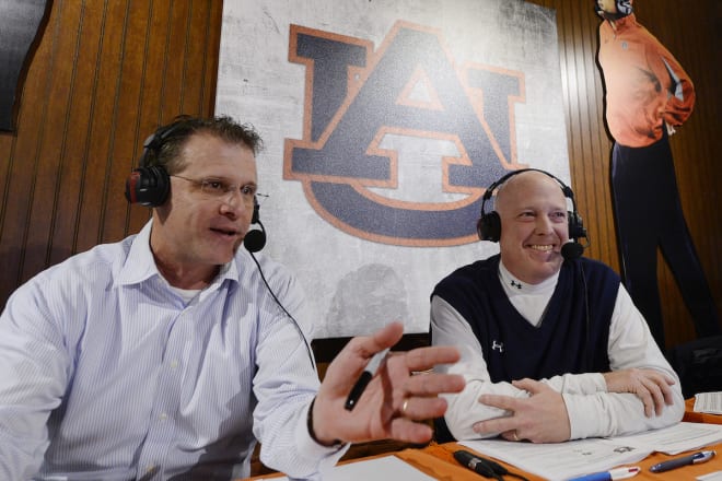 Rod Bramblett (right) with Auburn coach Gus Malzahn during a Tiger Talk segment.