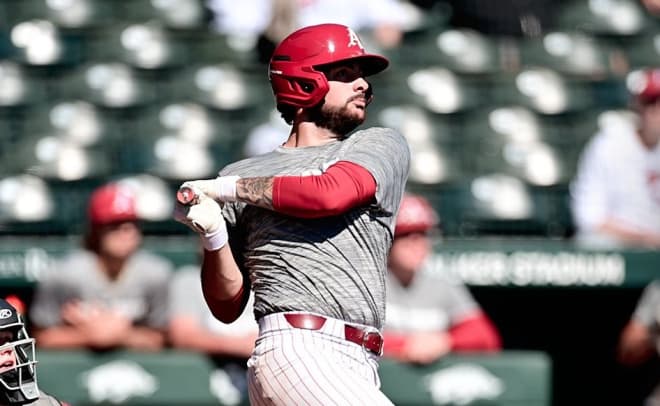 Arkansas catcher Parker Rowland during Monday's Fall World Series matchup.