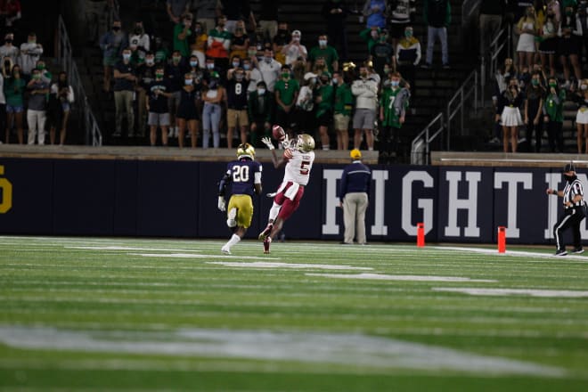Shaun Crawford started at cornerback for Notre Dame and had the game's only interception.