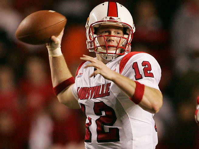 Former Louisville quarterback Brian Brohm attempts to throw a pass in a game.