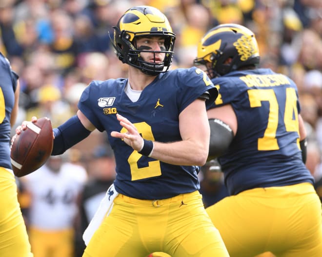 Michigan Wolverines football quarterback Shea Patterson threw for 147 yards in a 10-3 win over Iowa.