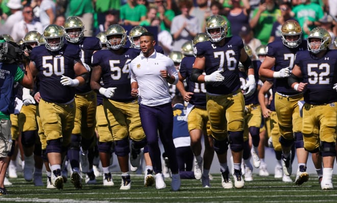 Notre Dane coach Marcus Freeman and the Irish head to Raleigh, N.C. this week with a Top 10 ranking.