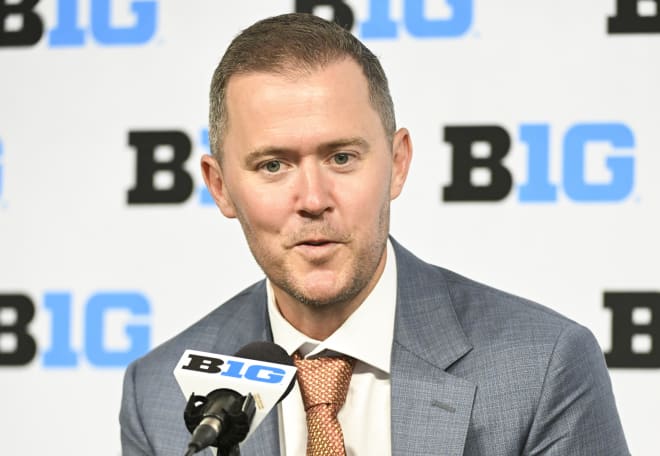 USC Trojans head coach Lincoln Riley speaks to the media during the Big 10 football media day at Lucas Oil Stadium. | Photo: Robert Goddin-USA TODAY Sports