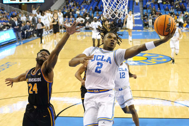 UCLA sophomore point guard Dylan Andrews drives to the basket in the first half Thursday for two of his team-high 17 points. He later scored the game-winning basket