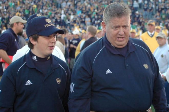 Charlie Weis Jr. with his father, Charlie Weis Sr., at Notre Dame
