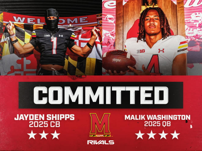 Archbishop Spalding class of 2025 four-star QB Malik Washington and three-star DB Jayden Shipps commit to Maryland. (Graphic by Ben Sonday/Nick Lucero)