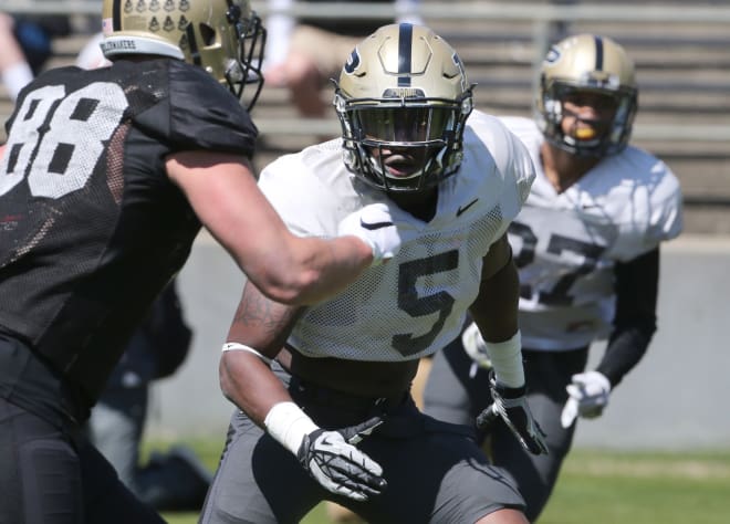 T.J. Jallow largely struggled adapting to playing safety and learning Purdue's system this spring, but when he was right, he was a big hitter.