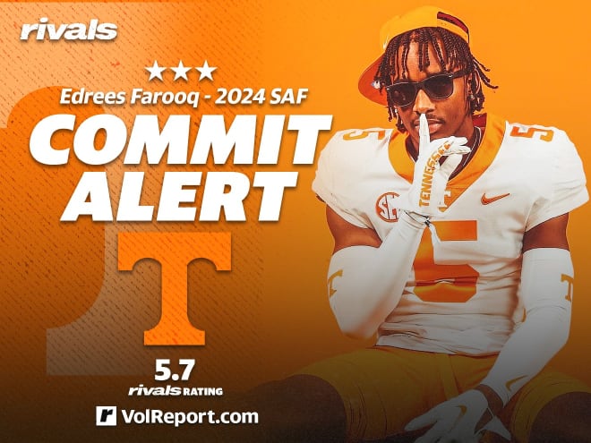2024 three-star Baltimore (Md.) safety Edrees Farooq has committed to Tennessee. 
