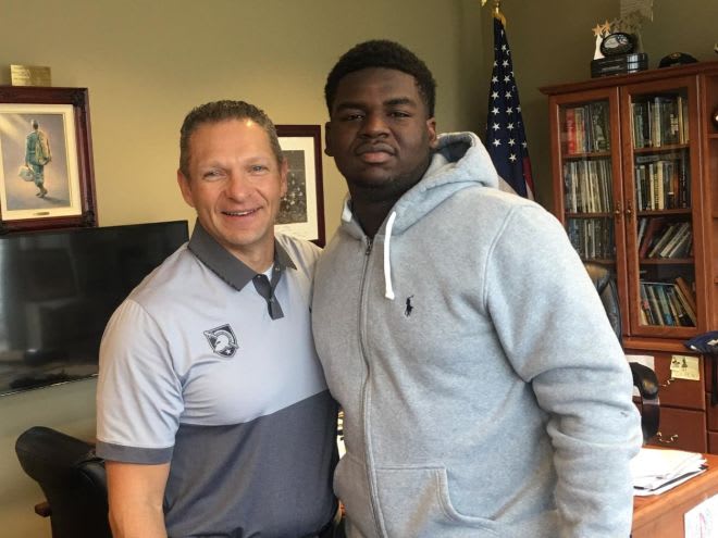 Rivals 2-star DE Christian Harris with Army Head Coach Jeff Monken during this weekend's official visit