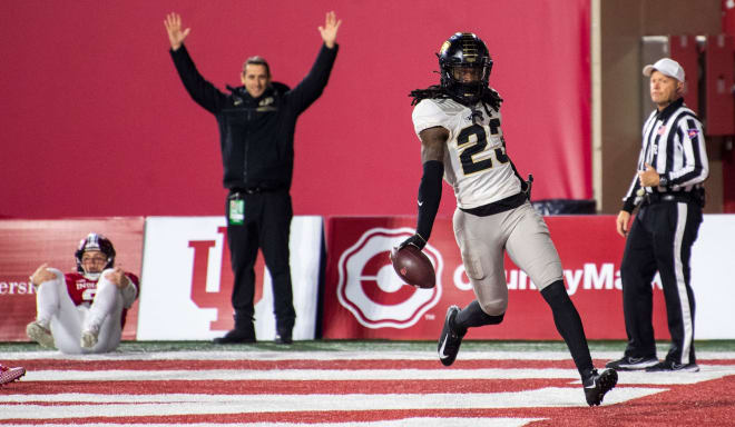 Purdue's Cory Trice (23) scores a defensive touchdown during the second half of the Indiana versus Purdue football game at Memorial Stadium on Saturday, Nov. 26, 2022. Iu Pu 2h Trice Td