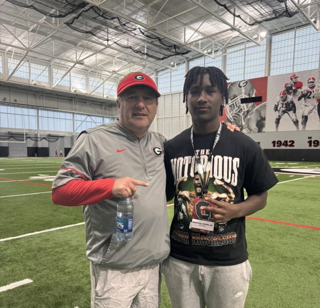 Georgia head coach Kirby Smart and 2026 Rivals250 prospect Shavar Young. Photo via Young's Twitter.