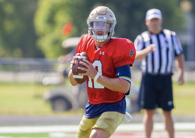 Senior quarterback Ian Book started slow but heated up in the fifth practice of fall camp.