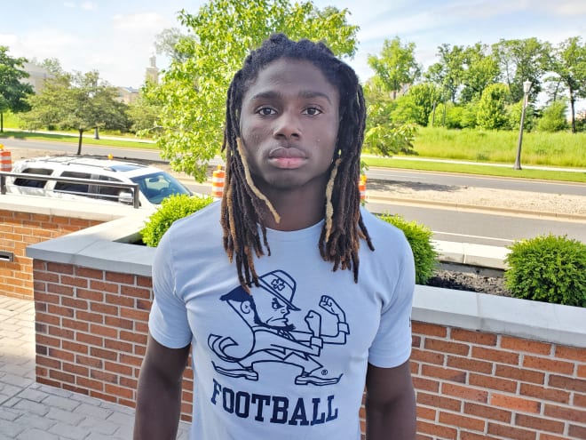 2027 cornerback recruit Larry Moon left Notre Dame's campus Sunday with a scholarship offer.
