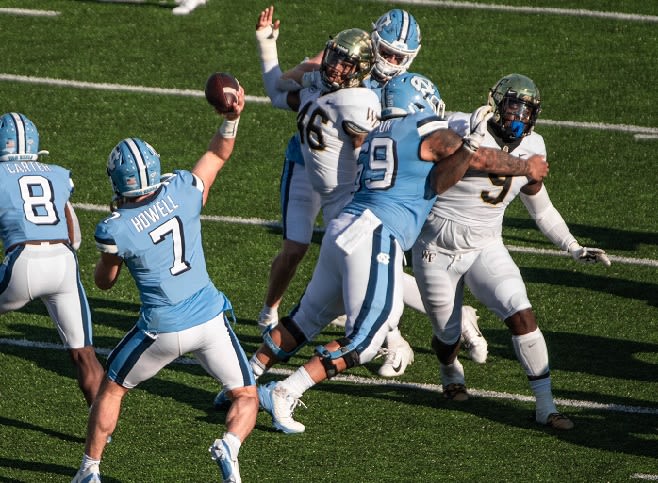 Quiron Johnson (69) played 268 snaps on offense for the Tar Heels last season.