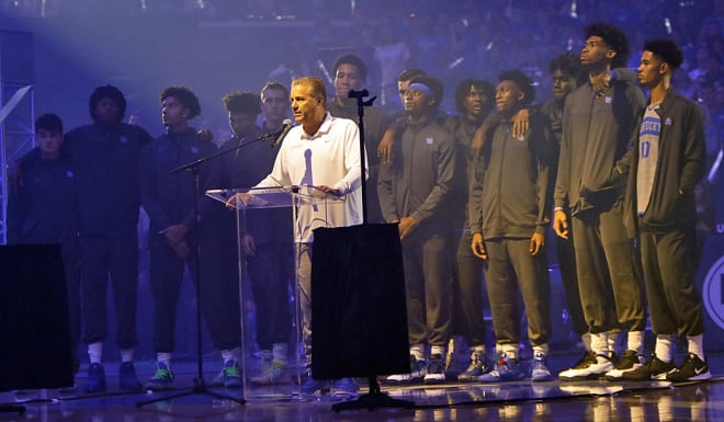 Kentucky coach John Calipari spoke at last year's Big Blue Madness event.