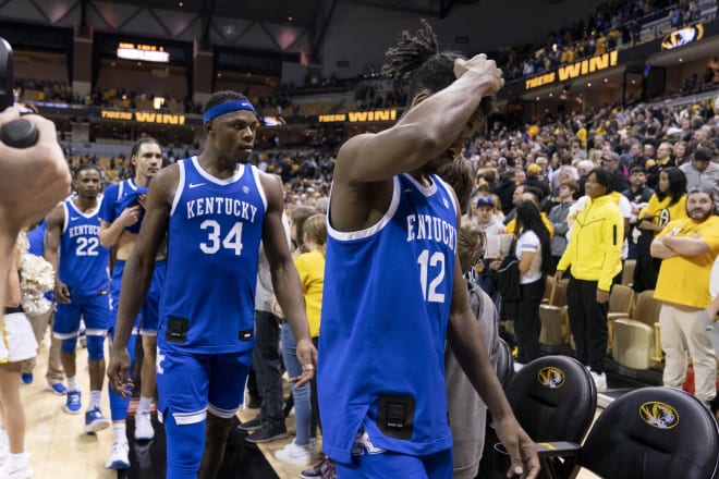 Kentucky players leave the court after a loss to Missouri. 