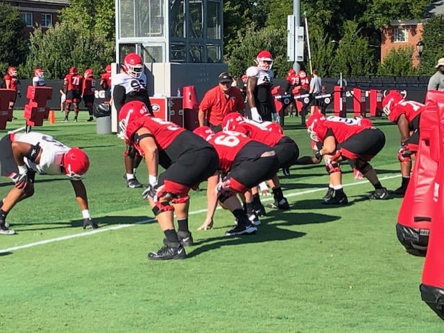 Kirby Smart keeps a close eye on the proceedings Monday afternoon.