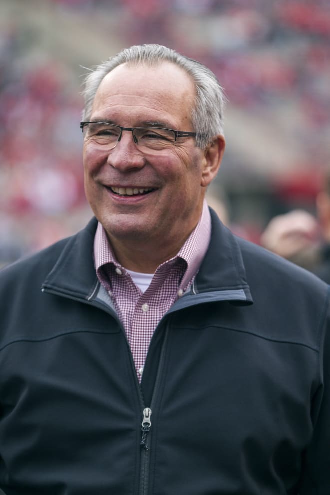 Bill Moos was all smiles during the 2018 spring game. 