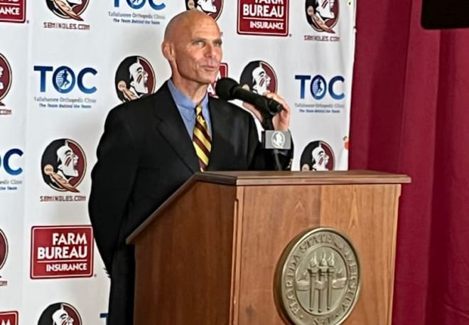 New FSU soccer coach Brian Pensky speaks with reporters Tuesday afternoon.