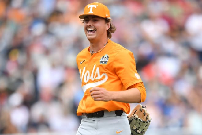 Tennessee's Zander Sechrist (48) throws a pitch during a NCAA College World Series game between Tennessee and Florida State at Charles Schwab Field in Omaha, Neb., on Wednesday, June 19, 2024.