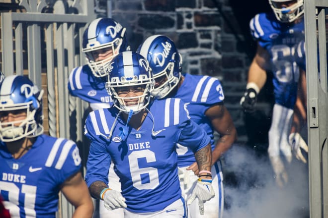 Duke takes the field before its final game against Miami last season. 