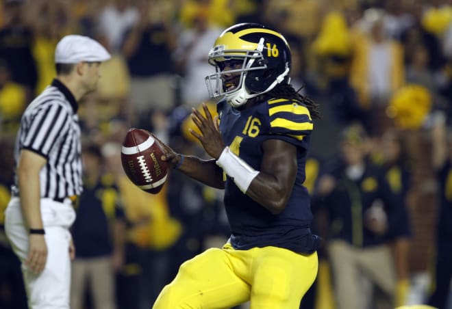 Michigan Wolverines football took down Notre Dame, 35-31, in the first night game at The Big House in 2011.