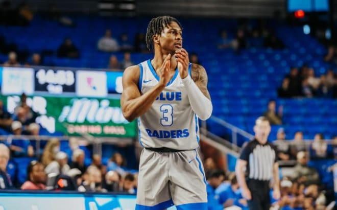 Junior guard Jestin Porter should see an increase in opportunity as the Blue Raiders hope for dependable guard play in 2024. (Photo credit to GoBlueRaiders.com, photo by Cameron Wimberly)