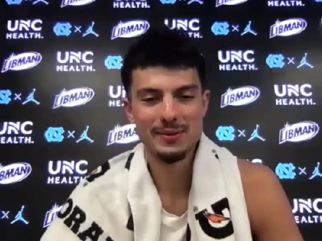 Dawson Garcia (pictured), Armando Bacot, and Caleb Love met with the media Friday night to discuss their exhibition win. 