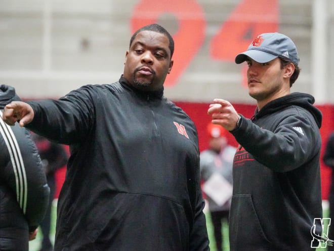 Nebraska defensive line coach Terrance Knighton, left, and defensive quality control coach Jack Potenza.