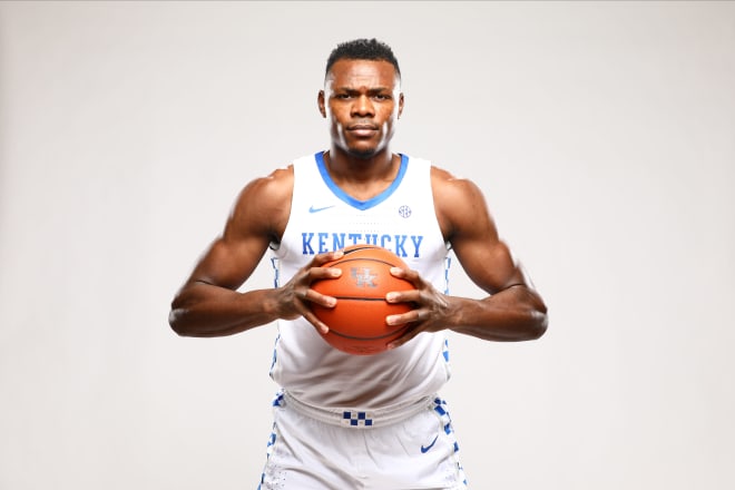 Oscar Tshiebwe modeled his new UK uniform upon transferring from West Virginia this winter.