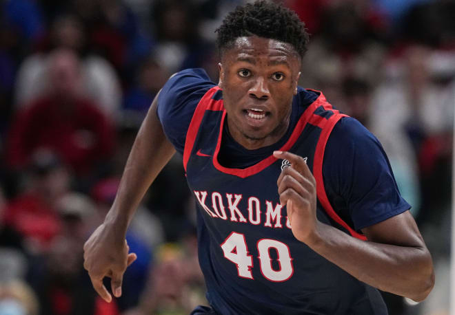 Kokomo Wildkats center Flory Bidunga (40) rushes up the court on Saturday, March 25, 2023 at Gainbridge Fieldhouse in Indianapolis. The Ben Davis Giants lead at the half against the Kokomo Wildkats, 28-17, during the IHSAA Class 4A state finals championship.