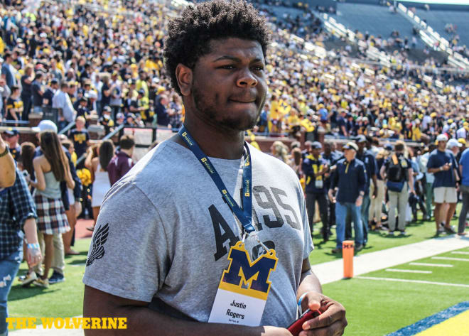 Five-star offensive guard Justin Rogers didn't put Michigan in his top group but he was in Ann Arbor this week.