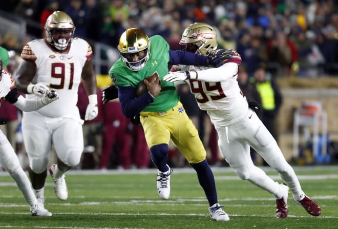 Notre Dame Fighting Irish quarterback Brandon Wimbush versus Florida State in 2018