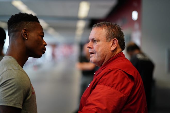 Arkansas head coach Sam Pittman and Ashdown native Montaric Brown.