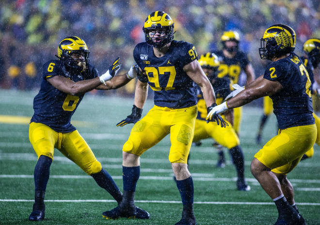 Sophomore defensive end Aidan Hutchinson has helped lead the way for the Michigan Wolverines football defense
