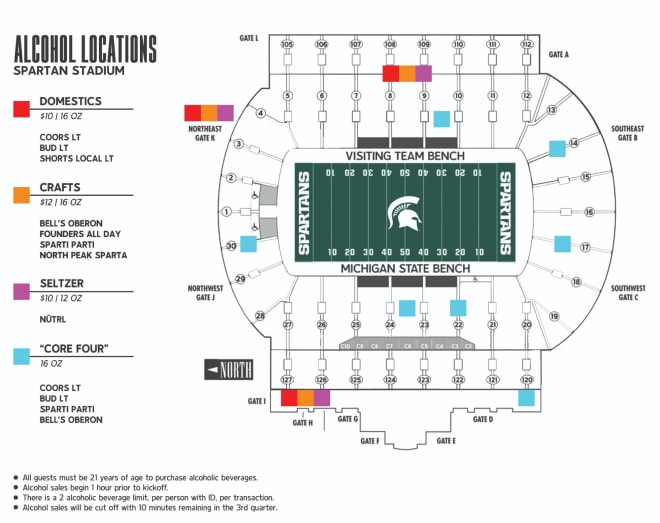 Map of the alcohol options at Spartan Stadium starting September 16, 2023