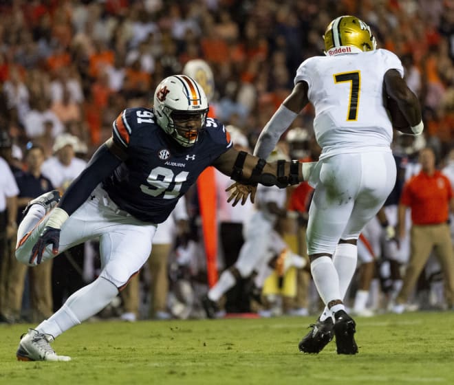 Nick Coe (91), Auburn's sack leader in 2018, is doubtful to play in the Music City Bowl vs. Purdue.