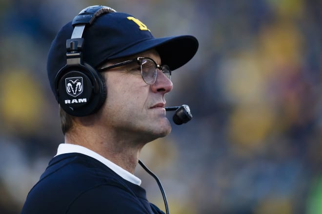 Jim Harbaugh takes a 7-0, No. 2-ranked team on a mission into East Lansing on Saturday.
