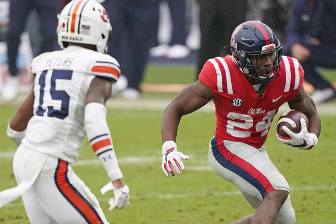 Ole Miss running back Snoop Conner looks for room during the Rebels' 35-28 loss to Auburn.