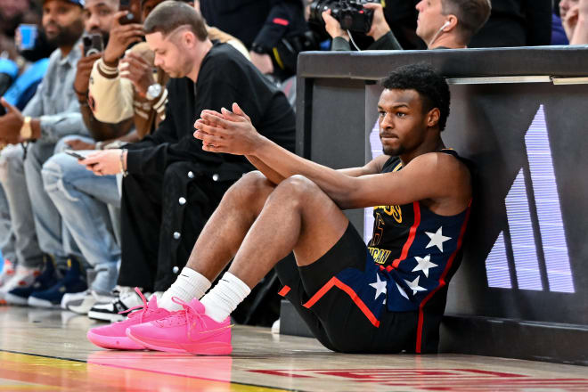 Bronny James waits to enter Tuesday's game. 