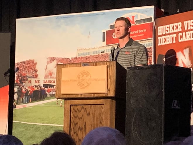Nebraska head coach Scott Frost received a home town welcome in Wood River on Tuesday night in front of over 500 people. It was Frost's first public appearance in Wood River since becoming Nebraska's head coach. 