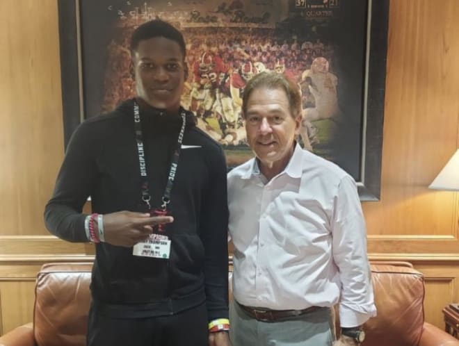 Alabama commitment Perry Thompson with Nick Saban on Friday. 