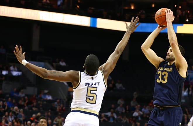 Notre Dame junior center John Mooney had a big second half in the Fighting Irish's win over Georgia Tech on Tuesday in the ACC Tournament in Charlotte, N.C.