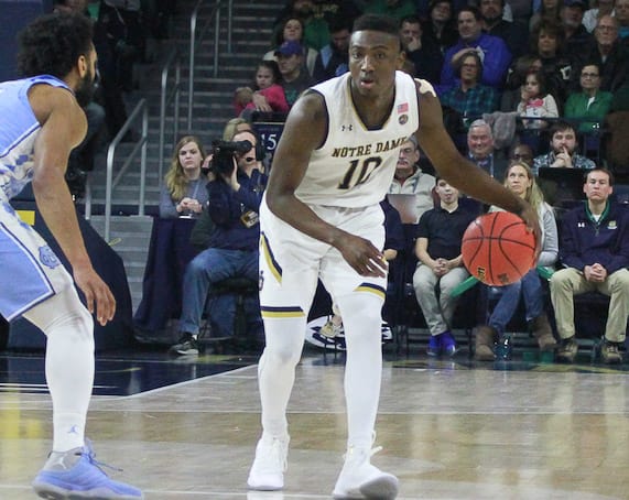 Sophomore guard T.J. Gibbs had two chances in the final seconds to win the game for the Fighting Irish, but couldn't connect.